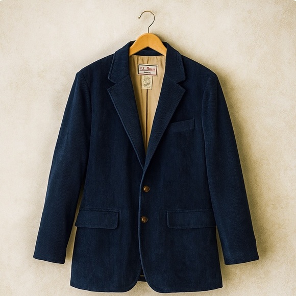 L.L.Bean Men's Blue Corduroy Blazer Elbow Patch Size 44 Tall - Picture 1 of 8